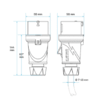 Toma aéreo 16AMP 2P+T 230V 6H IP44 azul 3402- Mennekes - Imagen 3