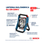 Linterna de 2200 lúmenes 18V. GLI 18V-2200 + 2 baterías 4.0Ah + 1 cargador – Bosch - Imagen 7