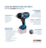 Pistola de impacto para dados de 3/4" 18V GDS 18V-1050 H + 2 baterías 4.0Ah + 1 cargador – Bosch - Imagen 10